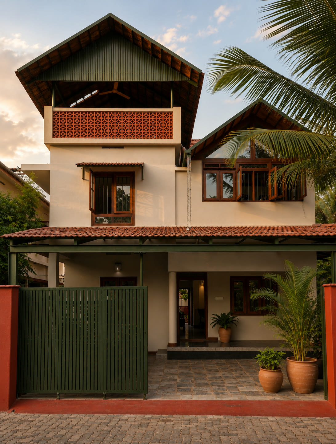 Edam Residence exterior with a clay-tiled roof and deep green planting