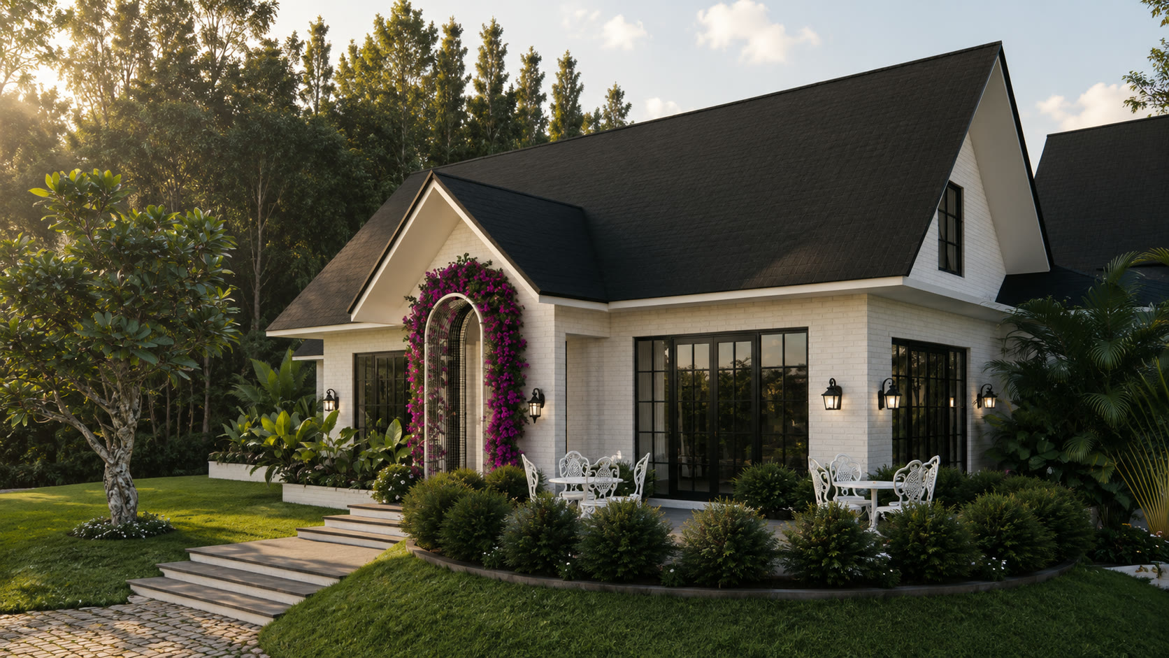 Serene Haven guest cottage with a dark pitched roof