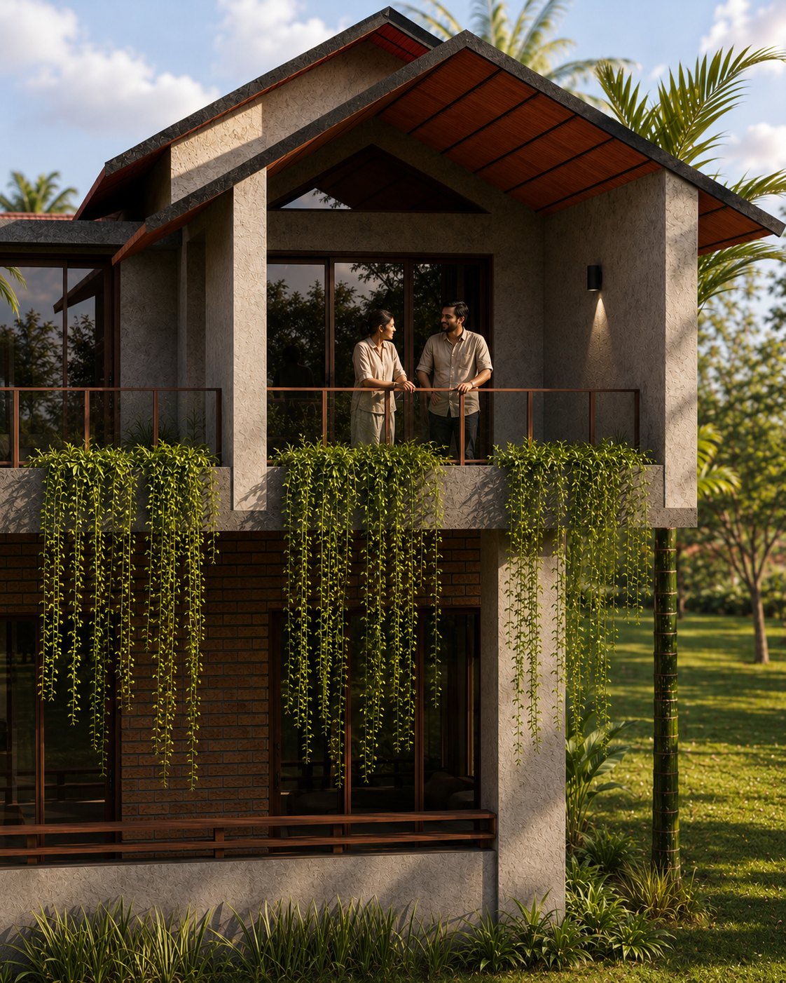Upper-level veranda at Stone Grove with cascading planting
